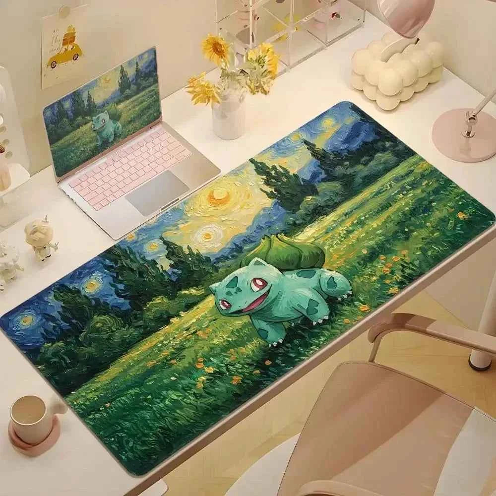 Cute Psyduck Gaming Leather Mouse Pad PC Pikachu Large Size Gamer Keyboard Pokemon Desktop Mouse Mat Starry Night Tablecloth