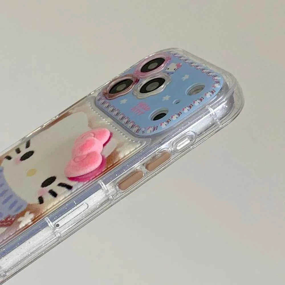 Luxury Cute Flower Lens Leather Scarf KT Case Phone Case For iPhone 17 Pro Max 16 Pro Max 15 Pro 14 Pro Max 13 Shockproof Cover