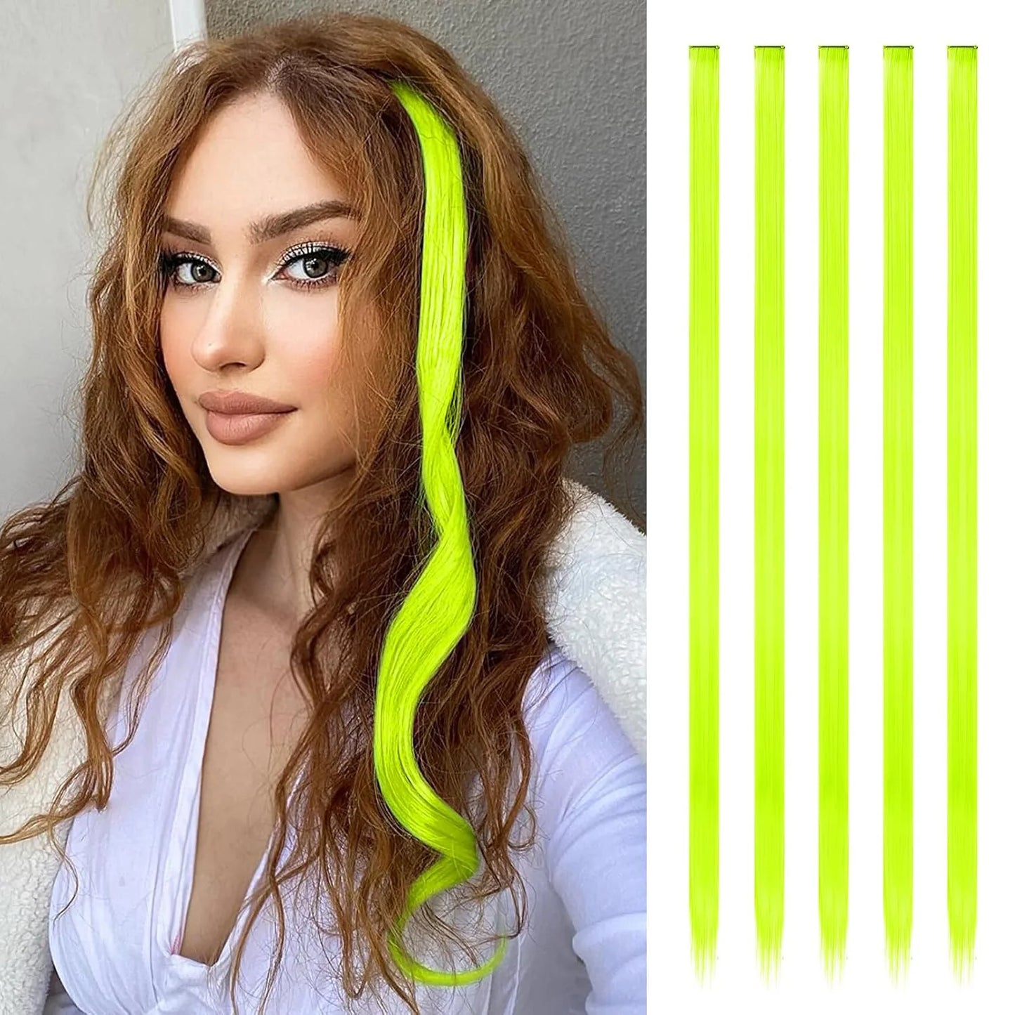 Synthetic 5PCS Colorful Hair Extensions Party Highlights Colorful Clip in Hair Extensions Straight Hairpieces for Women Girls