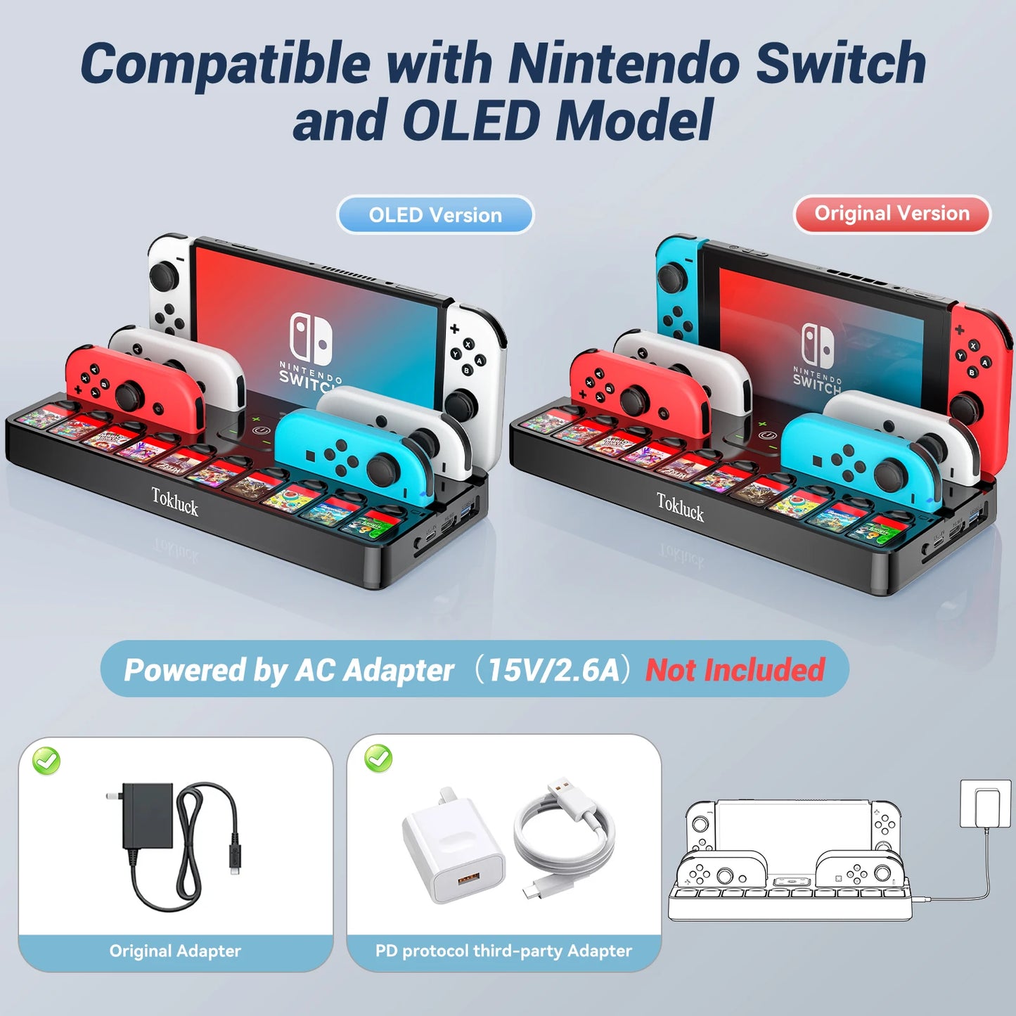 Nintendo Switch Joycon Charger Game Card Slot Switch TV Dock Station with HDMI & 3.0 USB Port for Switch OLED Storage Charging Stand