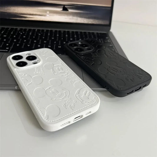 Mickey💙Mouse 3D Embossed Cartoon Silicone Phone Case for iPhone 15 14 13 Disney Soft Cover