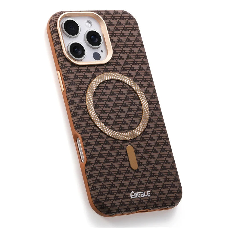Phone case with magnetic ring stand and patterned design on a white background