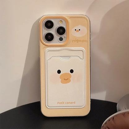 Card bag cover for iphone 15 pro max 14 16 plus 11 12 13 promax x xr xsmax ins 2024 cute duck bear phone case conque