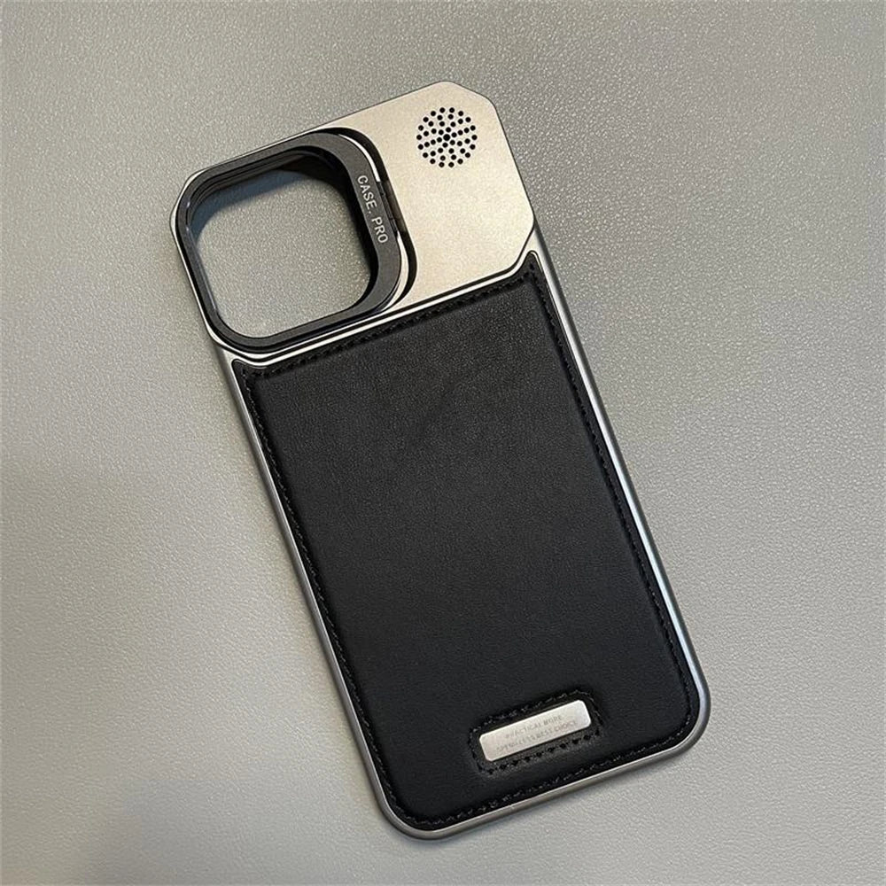 Metal Lens Holder Frameless Leather Magnetic Case For Iphone 16 Pro Max 15 14 Plus 13 12 Promax Magsafe Wireless Charge Cover