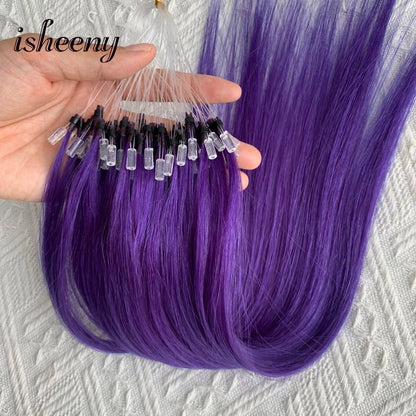 Micro Loop Ring Link Hair 100% Human Hair Extensions Real Remy Fancy Color 12-20 inches Striaght Purple Hair Extensions isheeny