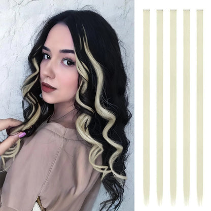 Synthetic 5PCS Colorful Hair Extensions Party Highlights Colorful Clip in Hair Extensions Straight Hairpieces for Women Girls