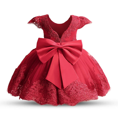 Embroidery Elegant Kids Princess Dresses for Girls Luxury Golden Lace Vintage Children Summer Party Gown Baby Baptism Vestidos