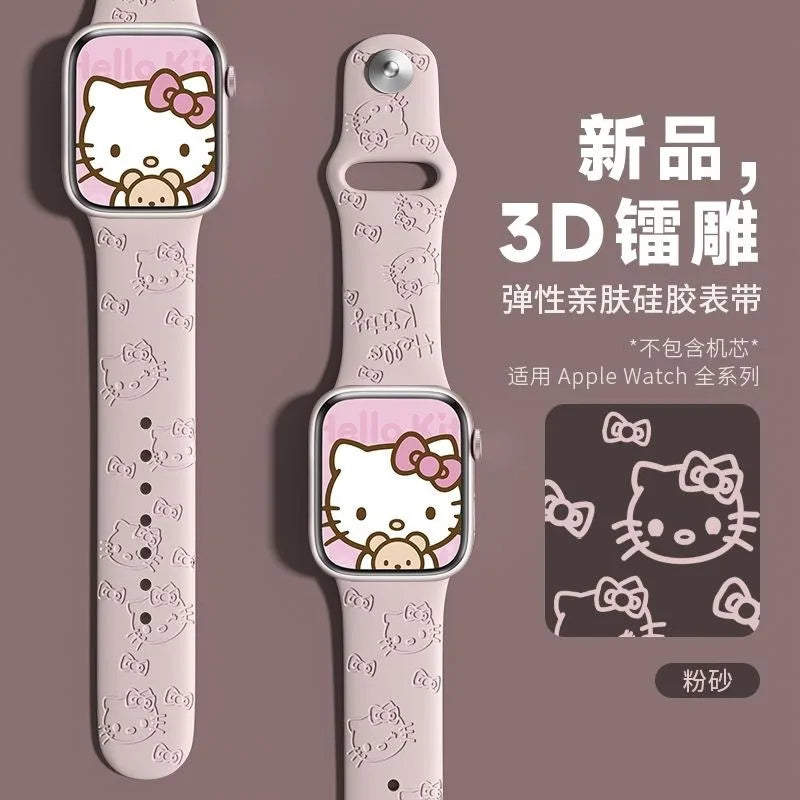 Hello Kittyyy Strap for Apple Watch Band 45mm 44mm 42mm 41mm 38mm 49mm 40mm Silicone Engraved Bracelet Iwatch 8 Ultra 7 Se