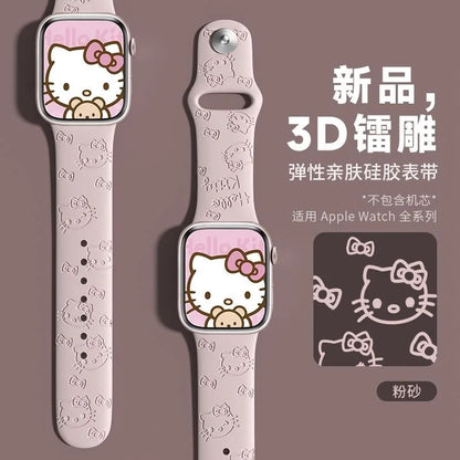 Hello Kittyyy Strap for Apple Watch Band 45mm 44mm 42mm 41mm 38mm 49mm 40mm Silicone Engraved Bracelet Iwatch 8 Ultra 7 Se