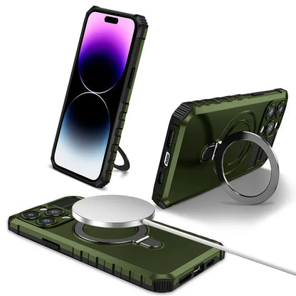 Magsafe Magnetic Kickstand Case For iPhone 16 15 Plus 14 Pro Max 13 12 11 Lens Protect Holder Stand Shockproof Armor Phone Cover