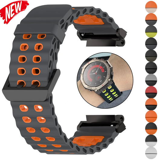 Marine band for Amazfit watch T-rex 3/2/ultra two-tone elastic silicone strap for T-Rex/T Rex Pro breathable sport bracelet