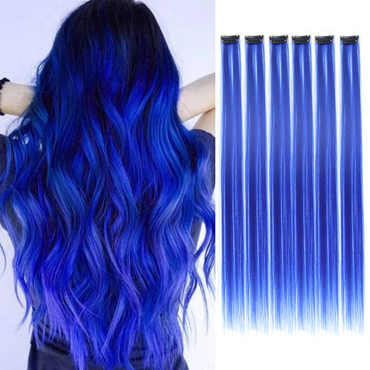 Clip in Hair Extensions 6pcs/pack Colored Party Highlights 22 inches Multi-colors Straight Hair Synthetic Hairpieces Purple Pink