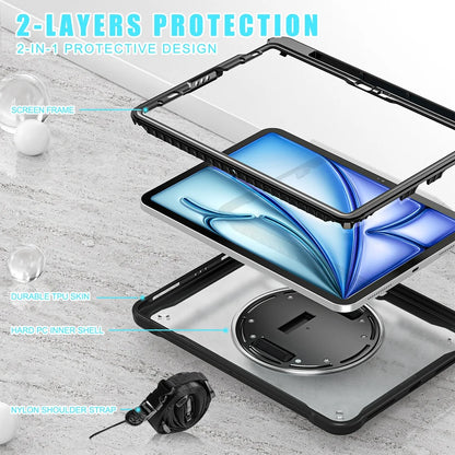 Fit iPad Air 11” 2024( 6th Gen M2) Hand shoulder Strap 360 Rotatable Kickstand Rugged Protective Case For iPad Air 11 Inch 2024