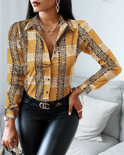 Elegant Women's Fashion Blouse 2025 Spring/Summer Digital Print Shirt Commuter Slim Fit Office Female Blusas Chemise Femme S-3XL
