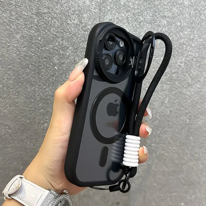 16 ProMax Flip Lens Bracket Magsafe Case for iPhone 16 15 14 13 12 11 Pro Max 16 Plus Fashion Nylon Lanyard Clear Magnetic Cover