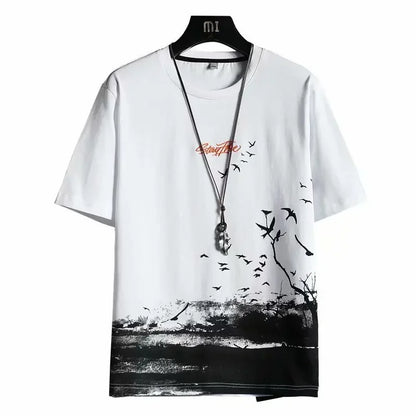 Loose Short Sleeve round Neck T-Shirt Thin Summer Casual Style for Men Breathable Streetwear Student Stall Short T-Shirt