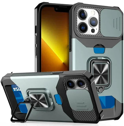 Case For iPhone 16 15 14 13 12 Pro Max Plus 8 7 Plus Mini SE Heavy Duty Protection With Sliding Camera Cover And Card Clip Cover