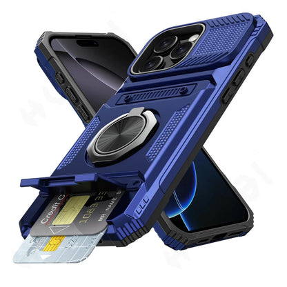 Case For iPhone 16 15 14 13 12 11 Pro Max XS XR 8 7 Plus Magnetic Rotated Ring Kickstand Heavy Duty Drop Protection Wallet Cover