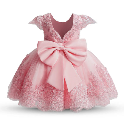 Embroidery Elegant Kids Princess Dresses for Girls Luxury Golden Lace Vintage Children Summer Party Gown Baby Baptism Vestidos