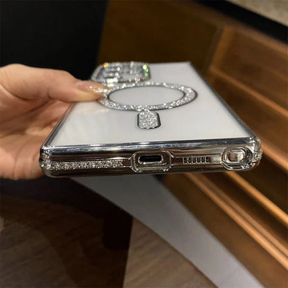 Transparent Plating Glitter Rhinestones Diamond for Magsafe Magnetic Case for Samsung S24 S23 S22 Ultra Plus Soft Silicone Cover