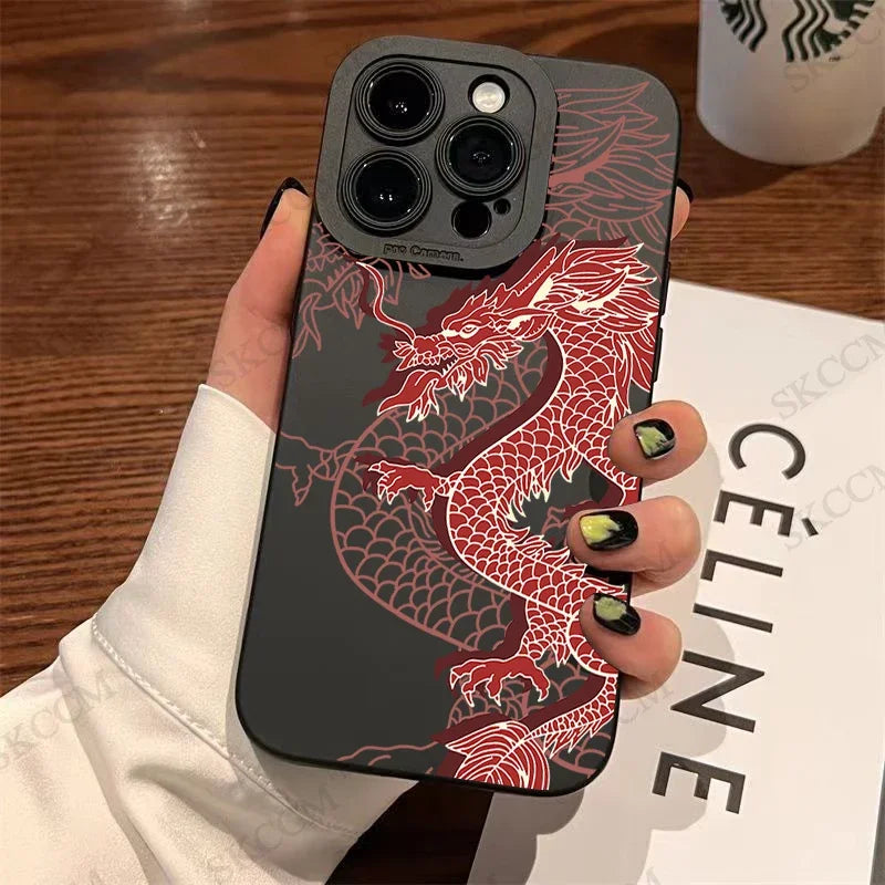 Luxury Fashion East Dragon Soft Silicone Phone Case For iPhone 15 14 13 12 11 Pro Max Mini X XS XR Matte lNS Covers