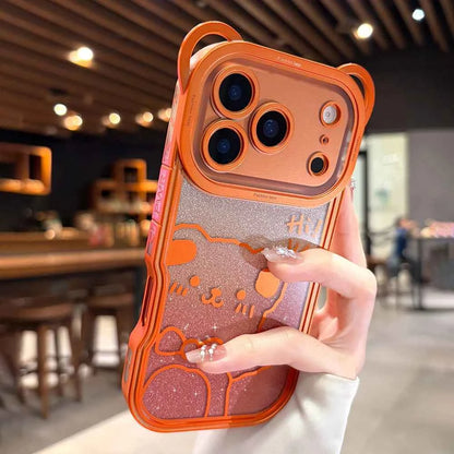 Orange Cute Bear Ear Plating Transparent Long Lanyard Case For iPhone 17 Pro Max 17Pro 17 Air Clear Soft TPU Shockproof Cover