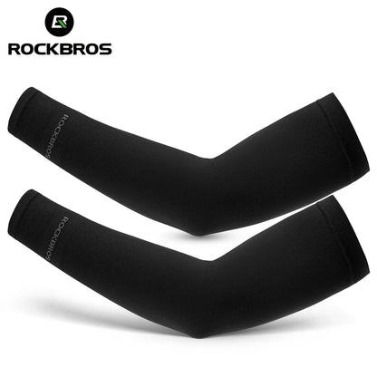 Black arm sleeves with 'RockBros' branding on a white background
