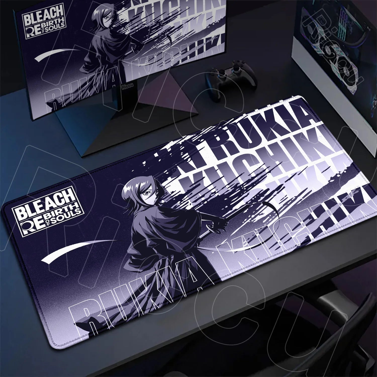 Mouse pad with 'Bleach' design featuring a character on a desk.