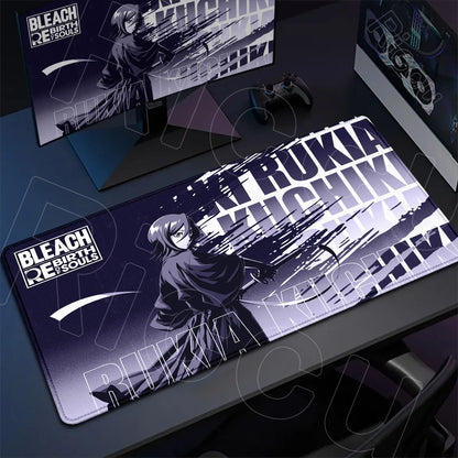 Mouse pad with 'Bleach' design featuring a character on a desk.
