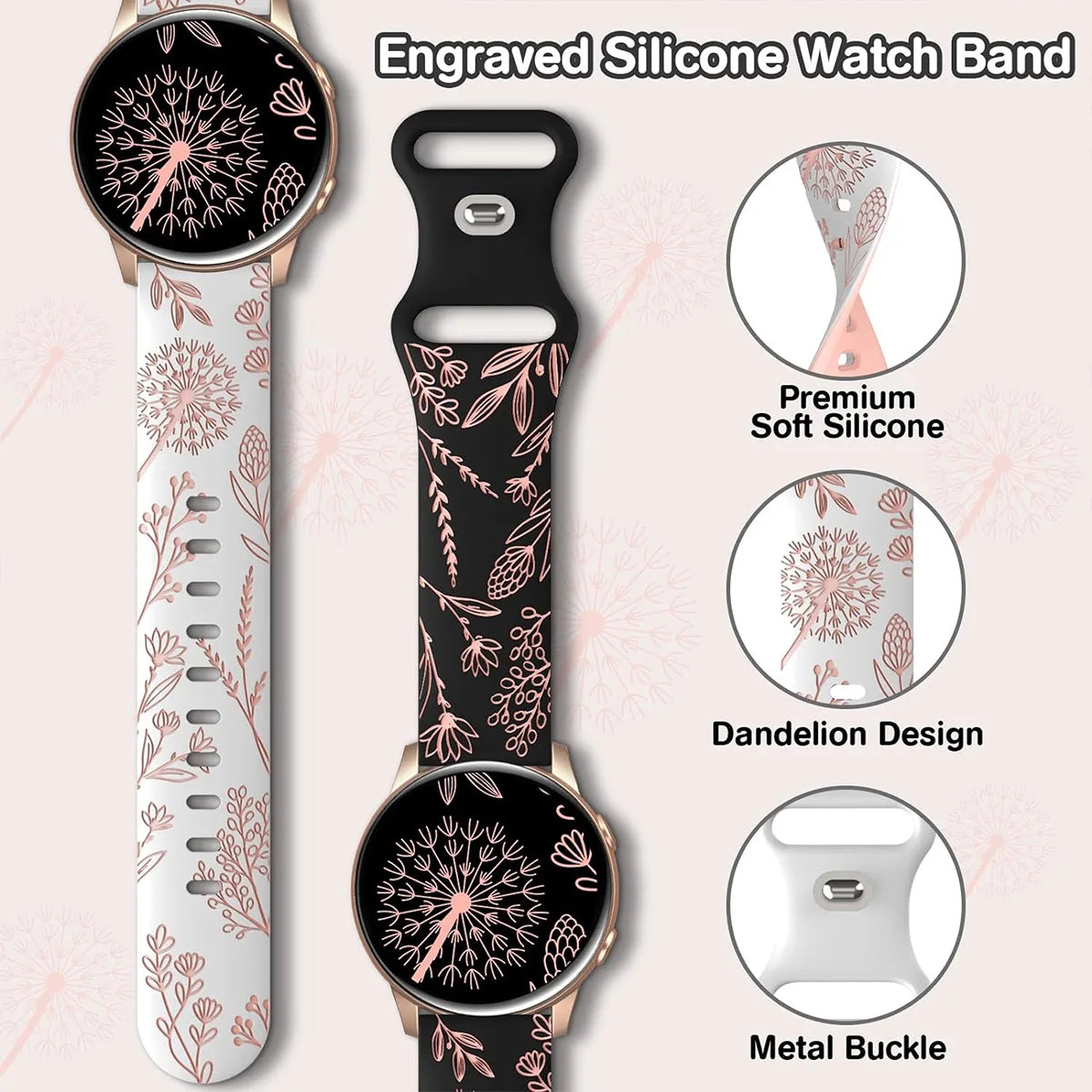 NEW Silicone Strap For Galaxy Watch 4/5/6/7 20mm 44 45mm 5 Pro 40mm Two-Tone Dandelion Band for correa Galaxy Watch 6 classic