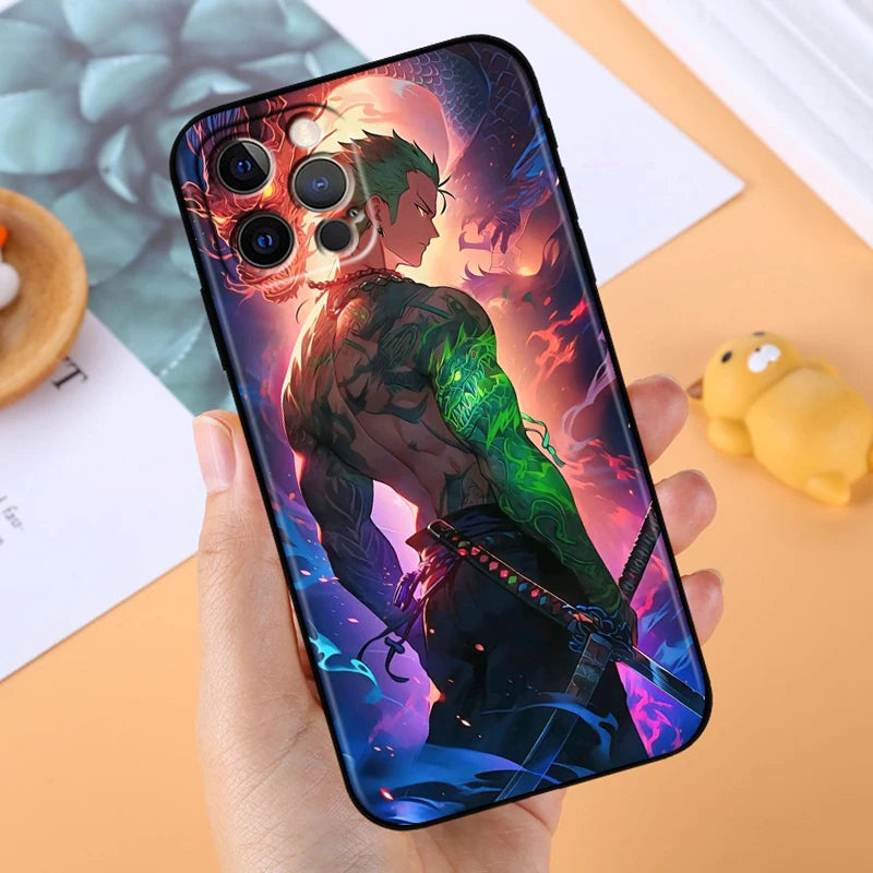 Anime Ones P-Piece Zoro For Apple iPhone 14 13 12 11 X XS XR 8 7 6 Pro Plus Max Mini 5 SE Black Phone Case