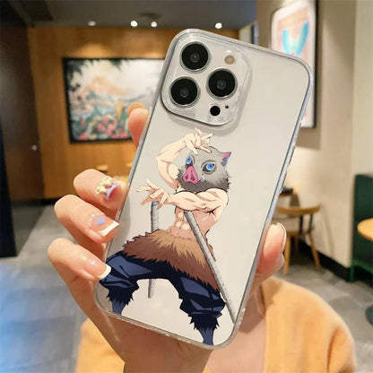 bilibili Anime Demon Slayer Hashibira Inosuke Phone Case For iPhone15pro 14promax 13 14 15 Mini 11 12 Pro Max Transparent Shell