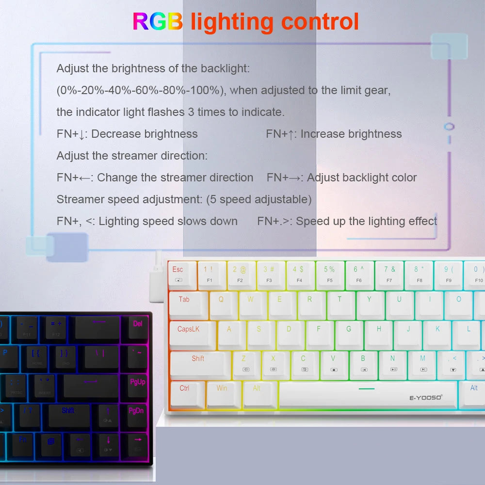 E-YOOSO Z686 RGB USB 60% Mini slim Mechanical Gaming Wired Keyboard Red Switch 68 Keys Gamer for Compute PC Laptop