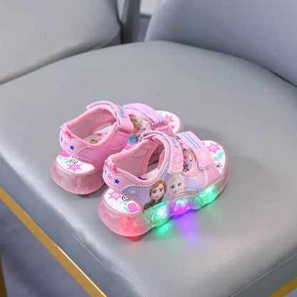 Boys Girls Cartoon Frozen Princess Elsa Led Light Up Luminous Sports Summer Kids Sandals Non-slip Toddler Shoes Size 21-3