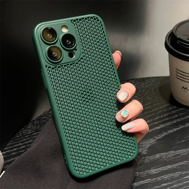 Original Heat Dissipation Breathable Mesh Hole Case For iPhone 16 15 14 11 12 13 Pro Max Plus Lens Protection Shockproof Cover