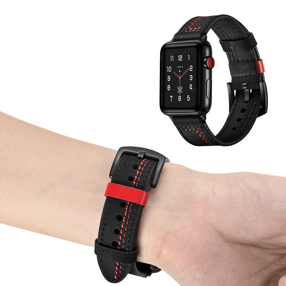 Leather Watchband for Apple Watch Series 9 8 7 6 SE 5 4 3 2 1 Durable Design Strap for iWatch Band 40mm 42mm 44mm 45mm 49mm 38mm