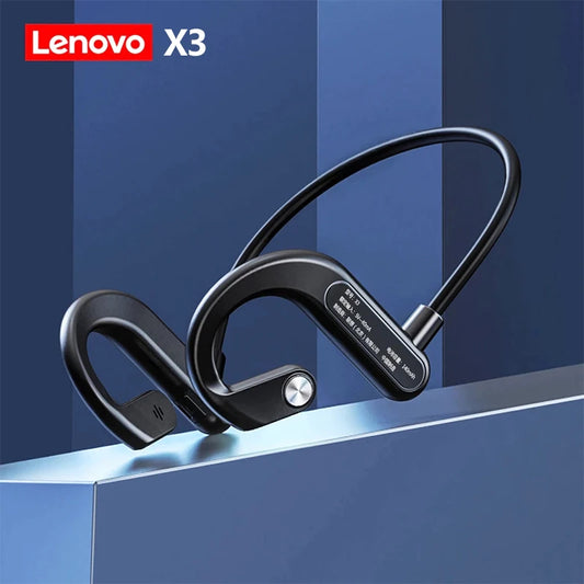 Lenovo-auriculares de conducción ósea X3 Pro, inalámbricos por Bluetooth, Hifi, con gancho para la oreja y micrófono, resistentes al agua