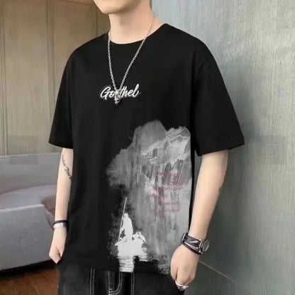 Loose Short Sleeve round Neck T-Shirt Thin Summer Casual Style for Men Breathable Streetwear Student Stall Short T-Shirt