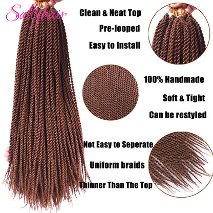 Sallyhair Synthetic Senegalese Twist 30Roots/Pack Crochet Braids Hair Brown Color Braid Hair Ombre Micro Senegal Braiding Hair