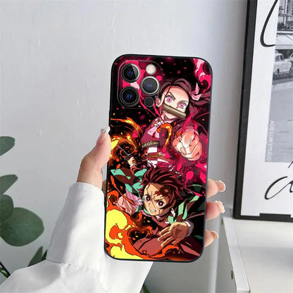 Demon-Slayer Tanjiro Anime Phone Case for iPhone 11 15 Pro Max Case 14 Plus 13 Pro 12 11 X XR 7 8 SE Soft Cover Kimetsu No Yaiba
