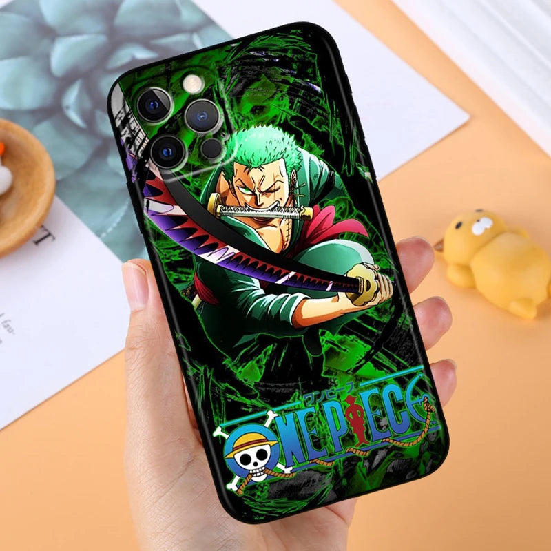 Anime Ones P-Piece Zoro For Apple iPhone 14 13 12 11 X XS XR 8 7 6 Pro Plus Max Mini 5 SE Black Phone Case