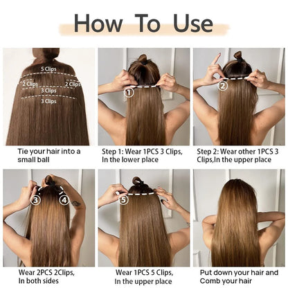 Voluminous Brown-Blonde Clip-In Extensions: 60.96 cm Wavy & Curly Synthetic Hair Set