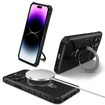 Magsafe Magnetic Kickstand Case For iPhone 16 15 Plus 14 Pro Max 13 12 11 Lens Protect Holder Stand Shockproof Armor Phone Cover