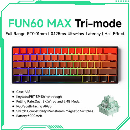 Akko MonsGeek FUN60 magnetic switch keyboard compact 60 percent RGB black case red gradient keycaps
