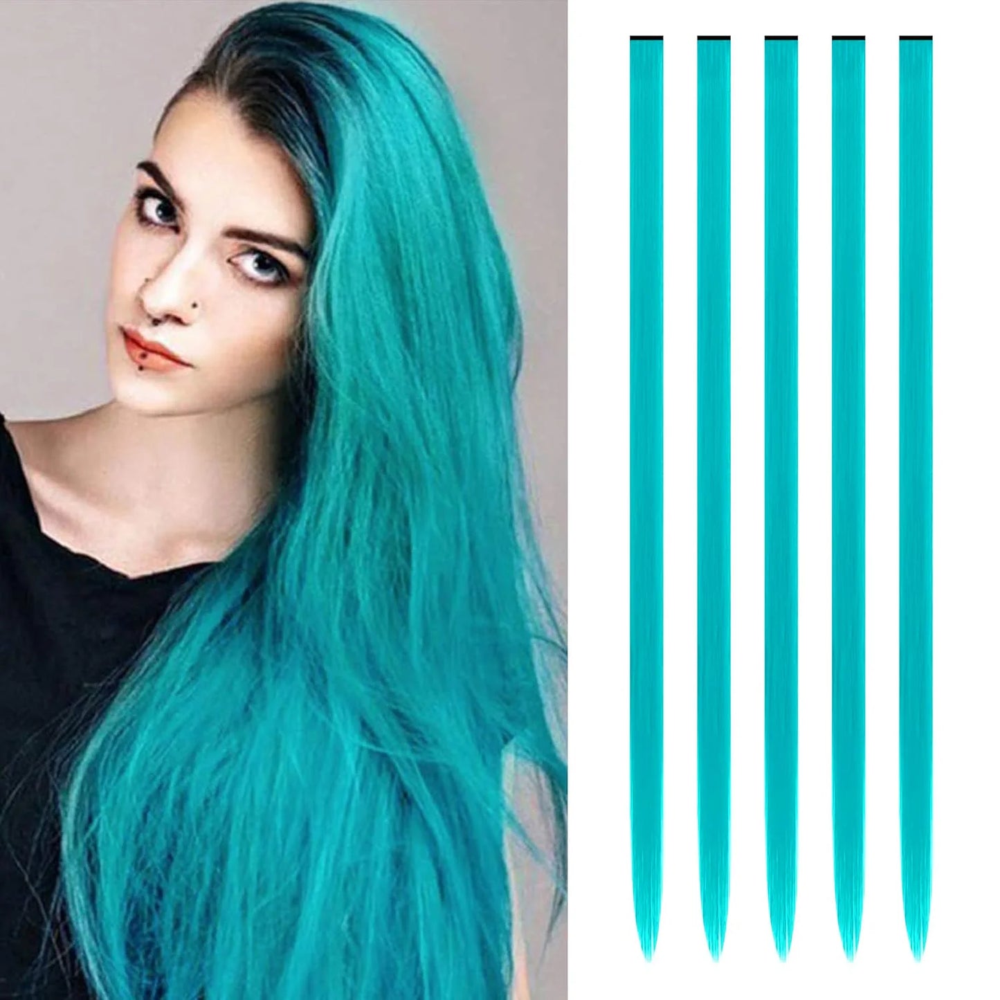 Synthetic 5PCS Colorful Hair Extensions Party Highlights Colorful Clip in Hair Extensions Straight Hairpieces for Women Girls