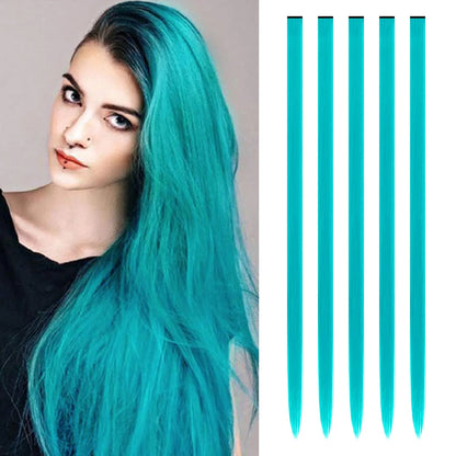 Synthetic 5PCS Colorful Hair Extensions Party Highlights Colorful Clip in Hair Extensions Straight Hairpieces for Women Girls