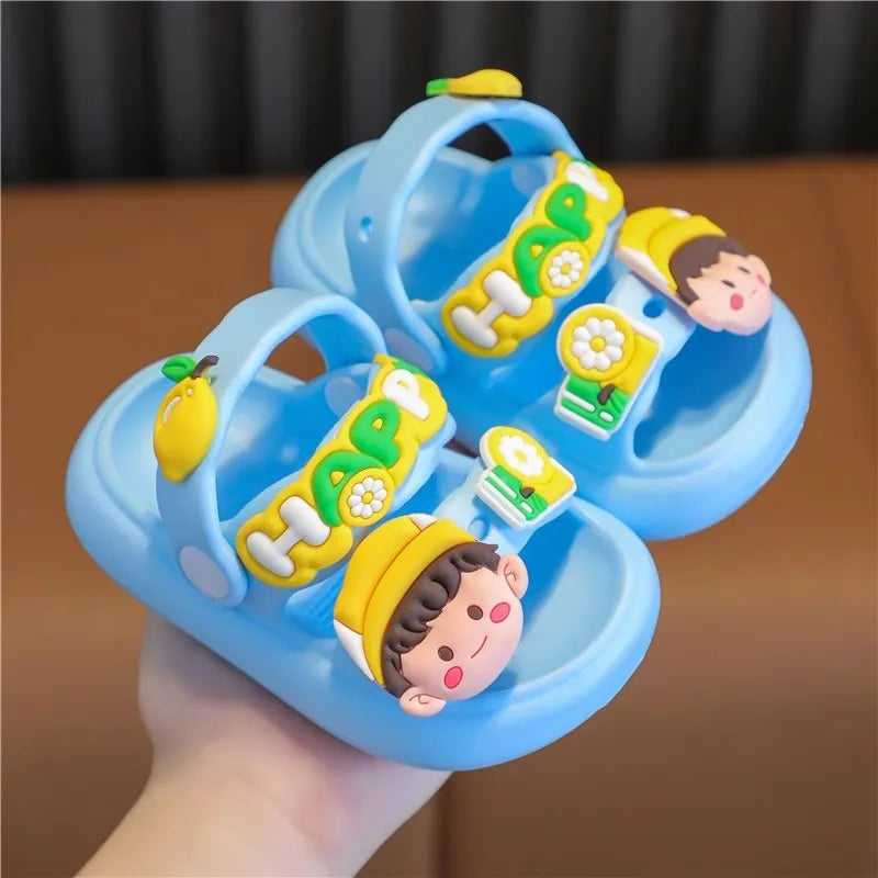 Cute Cartoon Baby Slippers for Girls, 2024 New Summer Anti-Slip Toddler Beach Shoes