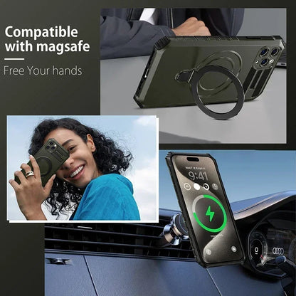 Magsafe Magnetic Kickstand Case For iPhone 16 15 Plus 14 Pro Max 13 12 11 Lens Protect Holder Stand Shockproof Armor Phone Cover