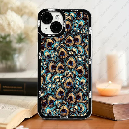 Case For iPhone 16 15 14 13 Pro Max 12 Mini 11 XS X XR SE 7 8 Plus Soft Cover Peacock Pattern