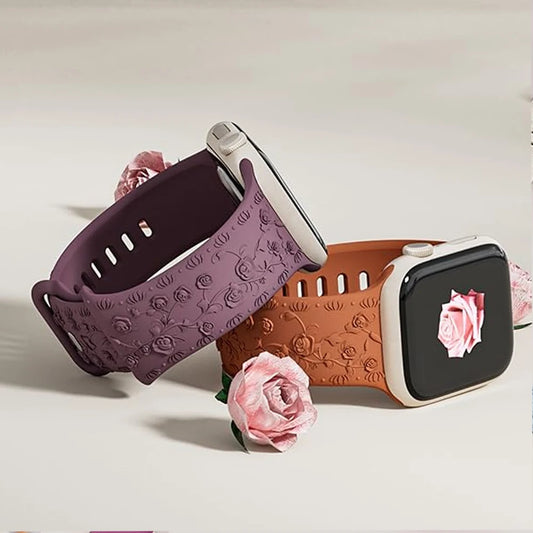 Silicone Strap for Apple watch band 40mm 44mm 45mm 41mm 49mm 38mm 42mm Floral Engraved bracelet iWatch Series 9 8 7 6 SE ultra 2